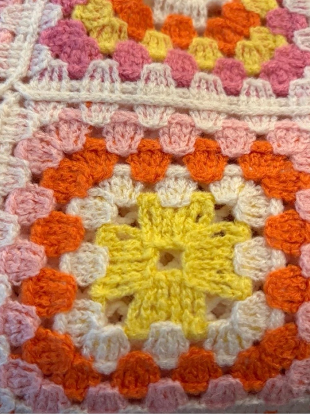 Zara womens Lg chenille crocheted pink, orange, + yellow granny square sweater - Picture 4 of 7